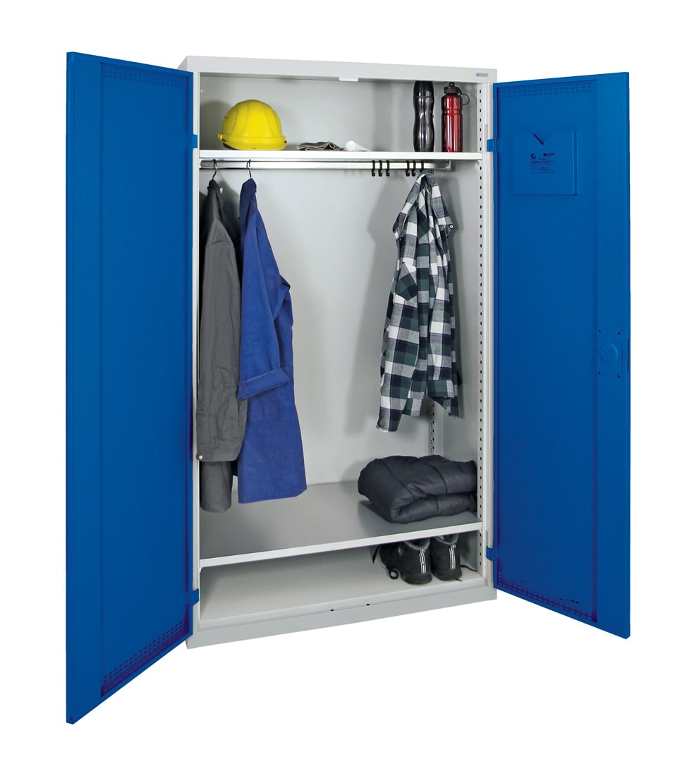 Garderobenschrank, ein großes Abteil, lichtgrau / enzianblau