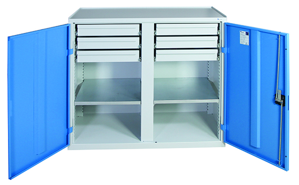 Werkzeugschrank Serie 2000, mit Mitteltrennwand, lichtgrau/lichtblau