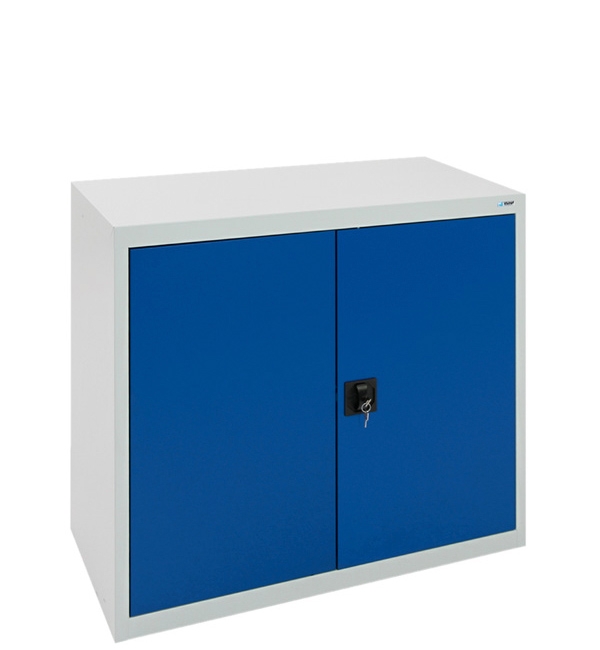 Flügeltürenschrank, lichtgrau-enzianblau