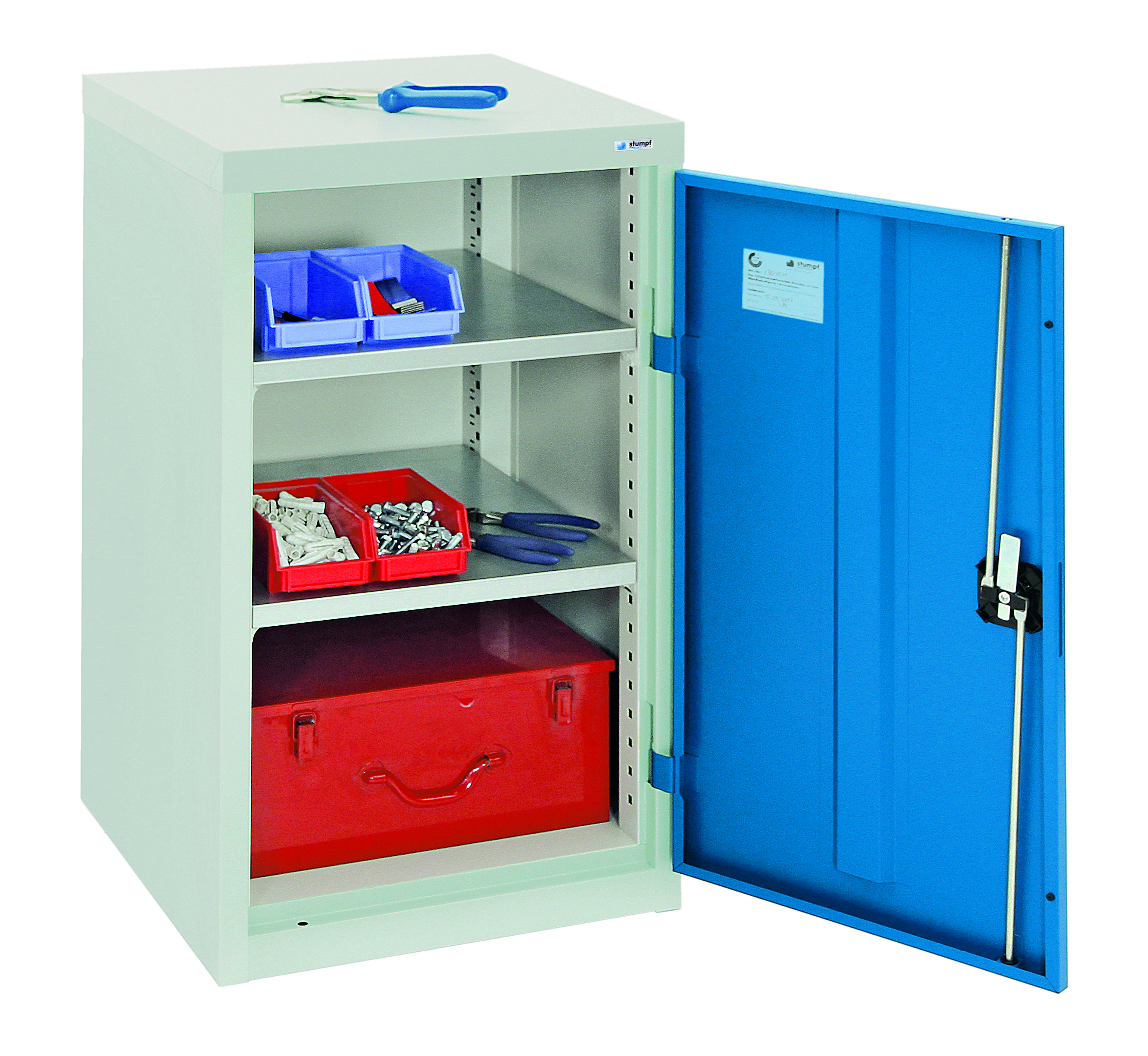 Flügeltürenschrank, lichtgrau-lichtblau