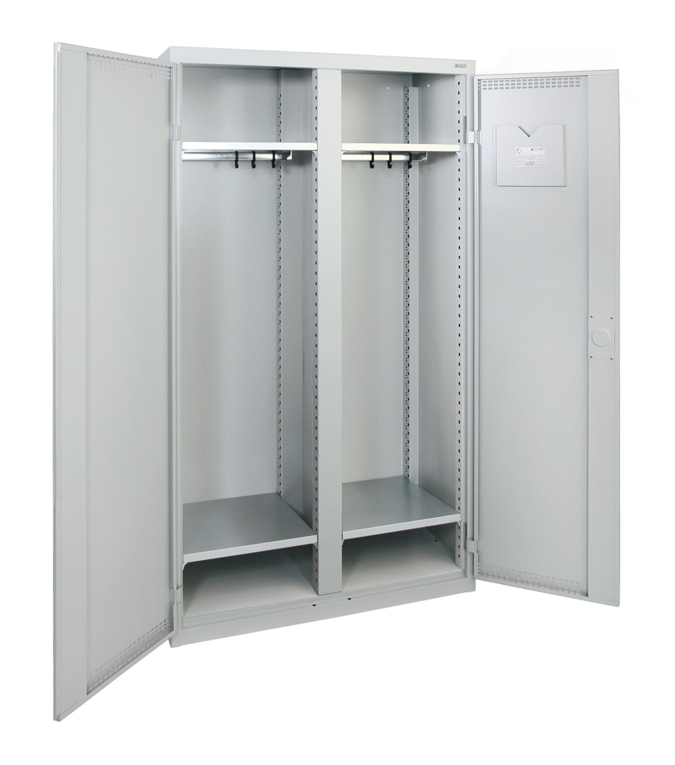 Garderobenschrank, zwei Abteile, lichtgrau