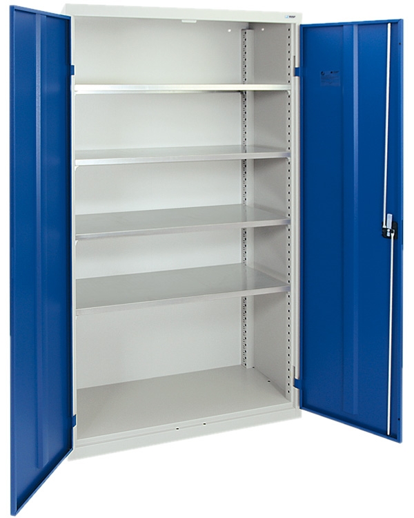 Flügeltürenschrank, lichtgrau-enzianblau