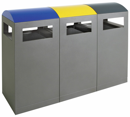 Abfalltrennung A³ 3-fach Wertstoffsammler 3 × 90 Liter aus Stahl