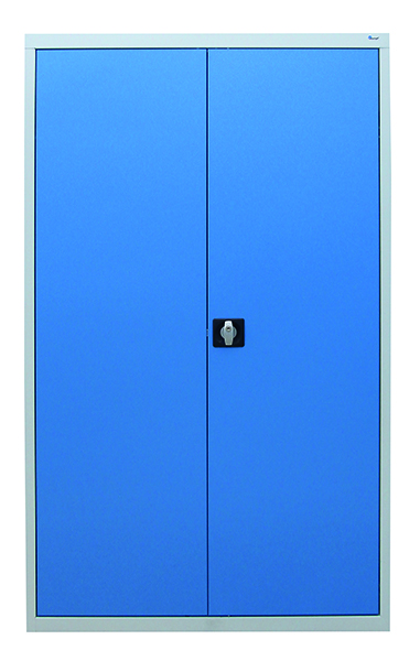 Werkzeugschrank, Höhe 180 cm, 2 Fachböden, 8 Großraumschubladen, lichtgrau / lichtblau