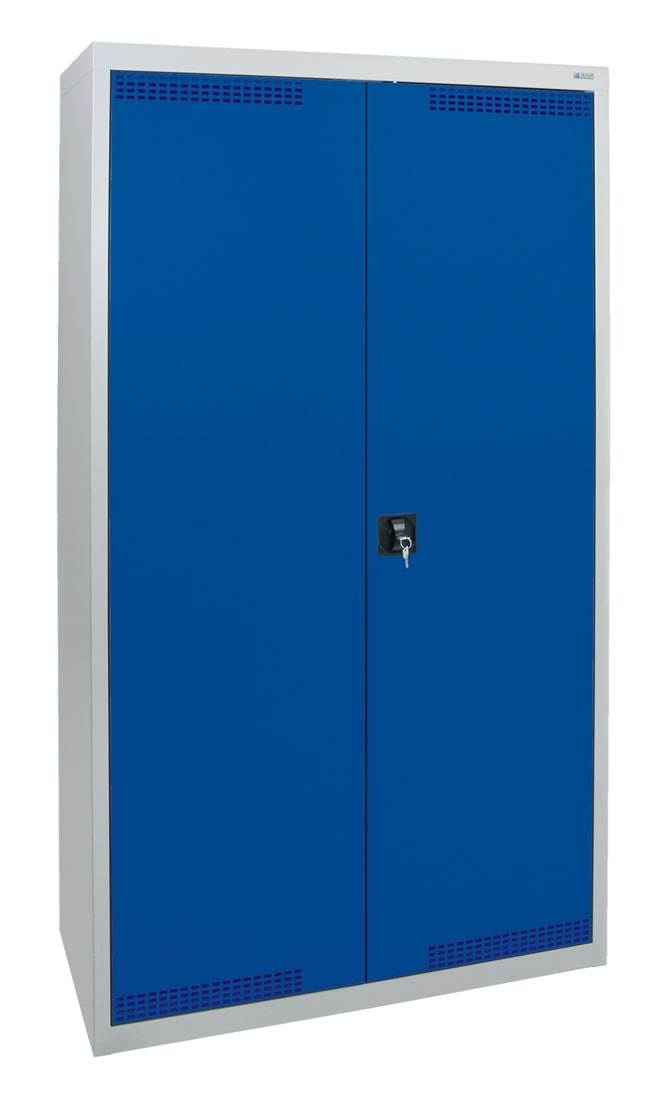Garderobenschrank, zwei Abteile, lichtgrau / enzianblau