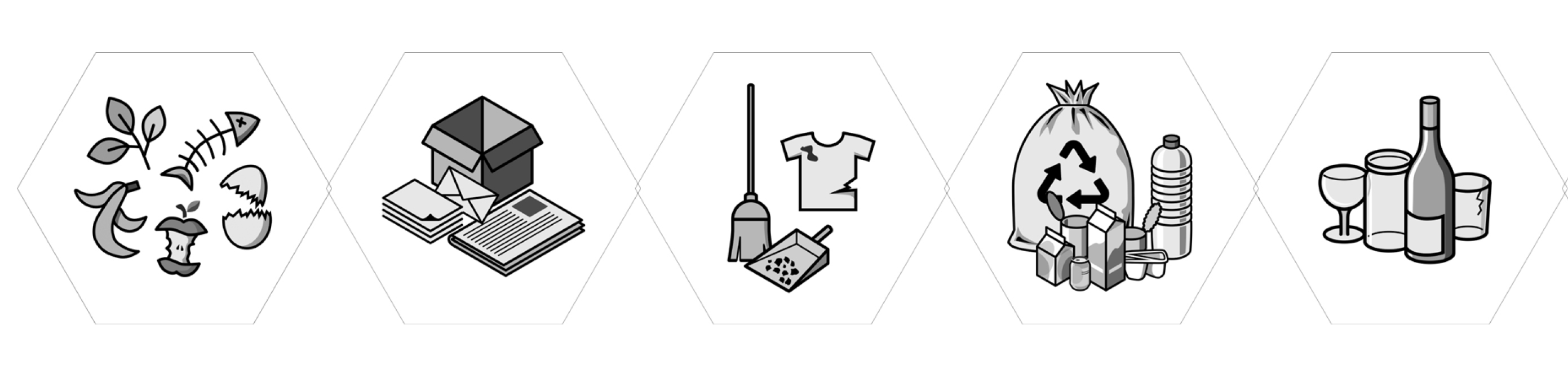 Piktogramm-Set, 5 Motive, Druckfarbe schwarz