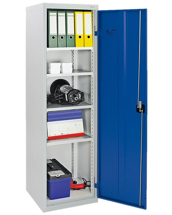 Flügeltürenschrank, lichtgrau-enzianblau