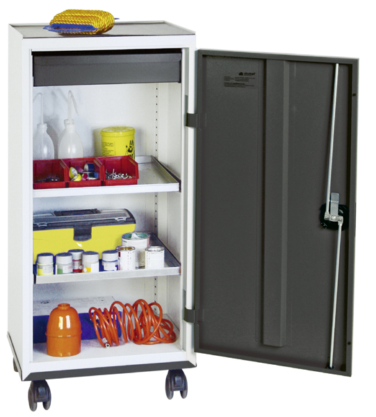 Fahrbarer Werkzeugschrank, Höhe 110 cm, 2 ausziehbare Wannenböden, 1 Schublade, lichtgrau / anthrazi