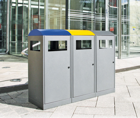 Abfalltrennung A³ 3-fach Wertstoffsammler 3 × 90 Liter aus Stahl