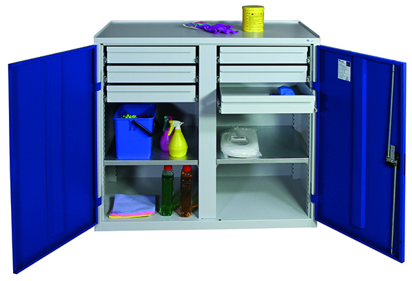 Werkzeugschrank Serie 2000, mit Mitteltrennwand, lichtgrau/blau