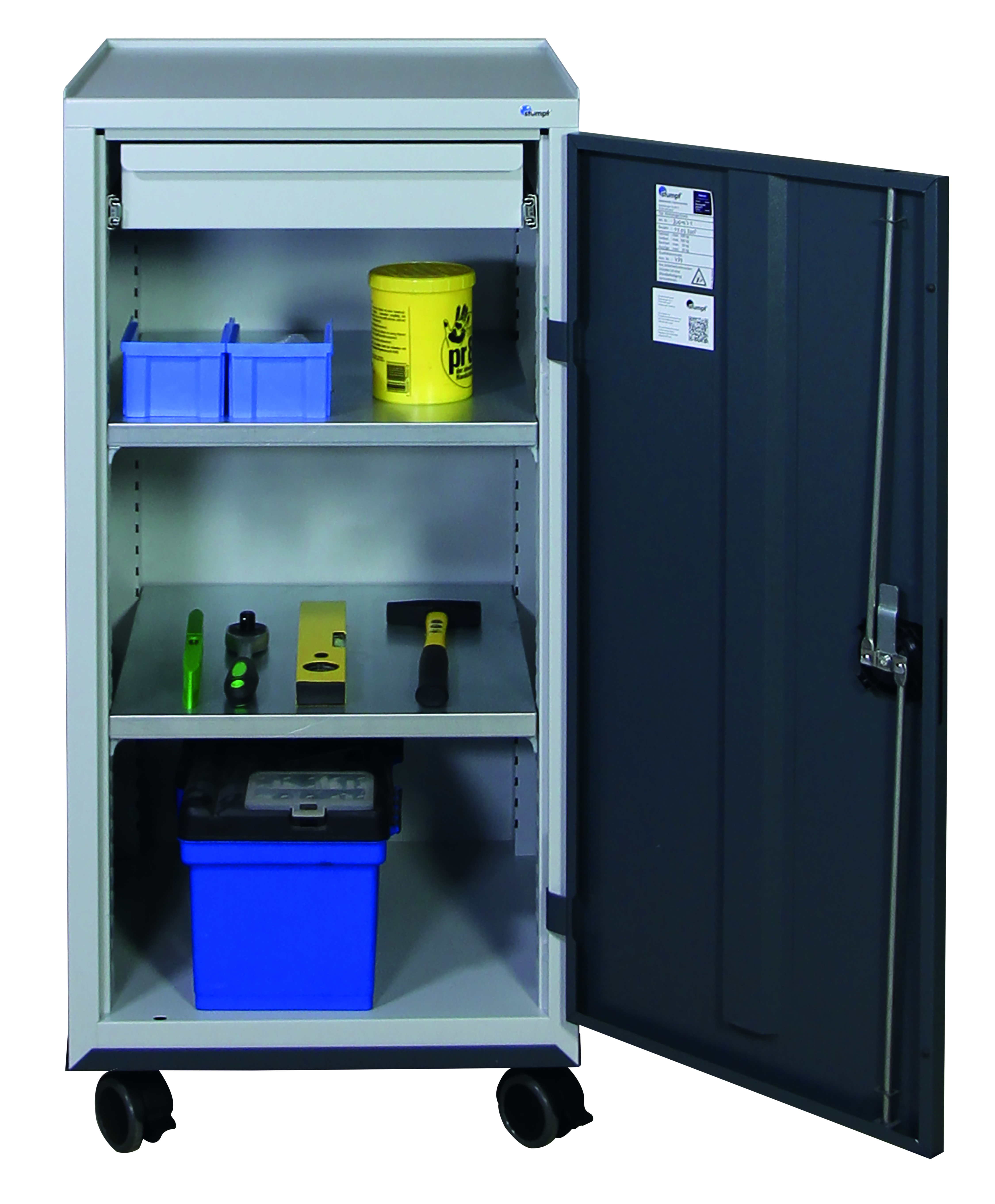 Werkzeugschrank fahrbar, Höhe 110 cm, lichtgrau / anthrazitgrau