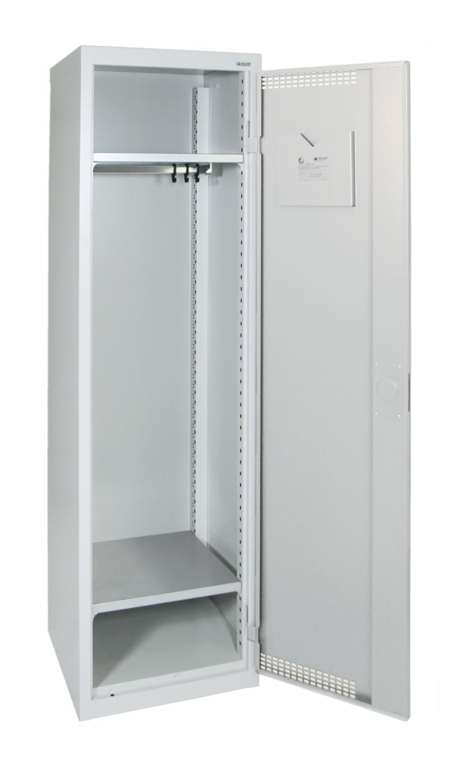 Garderobenschrank, mit 420 mm breitem Abteil, lichtgrau