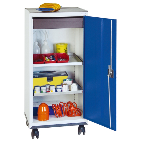 Werkzeug- und Materialschrank Serie 3000, fahrbar, lichtgrau/blau