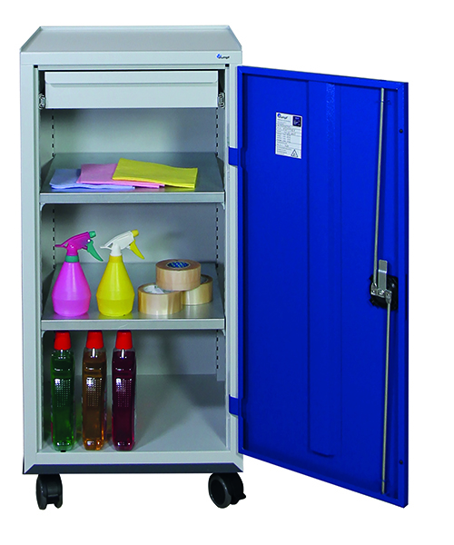 Werkzeugschrank fahrbar, Höhe 110 cm, lichtgrau / enzianblau