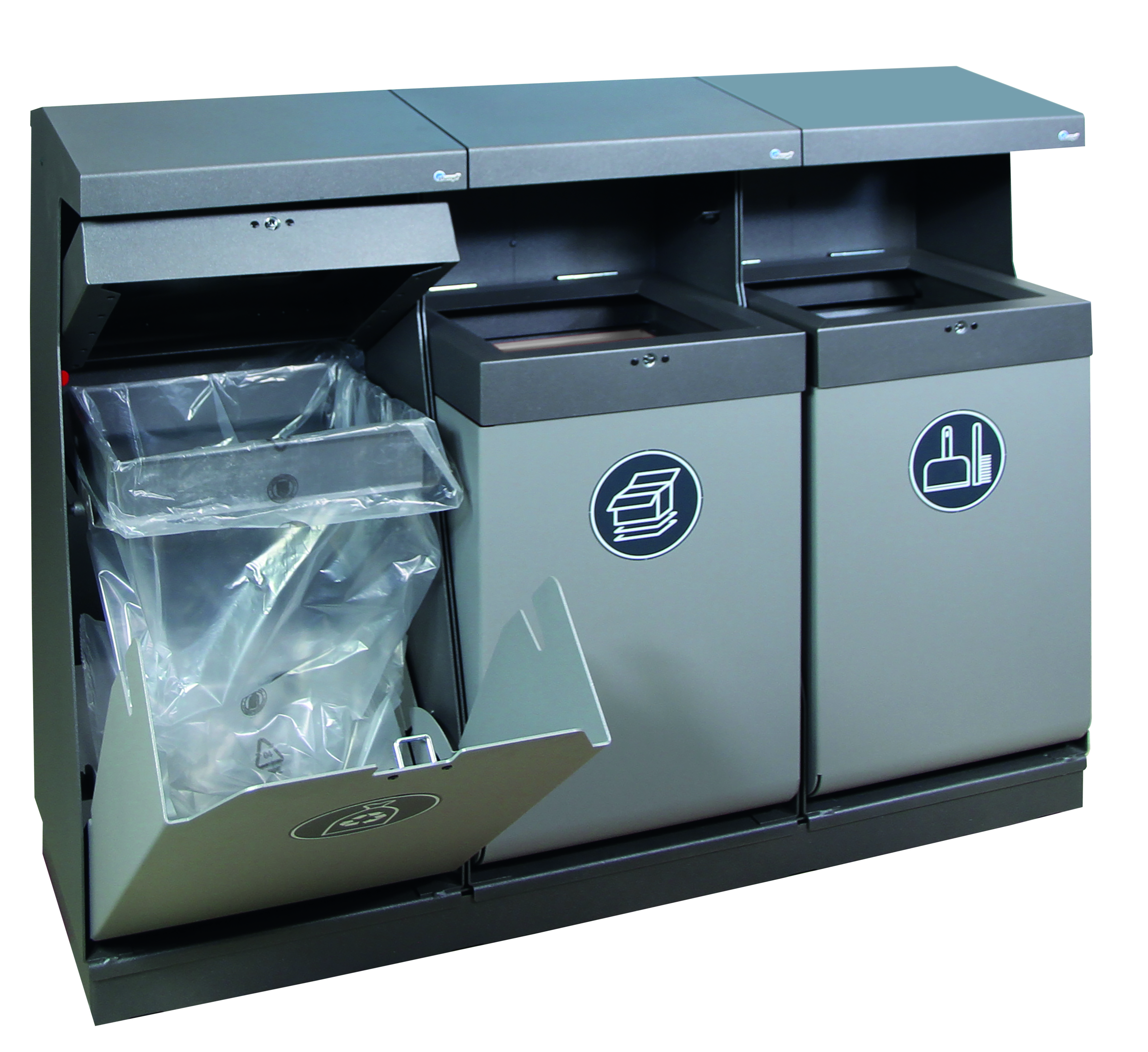 WasteVision »Ground-Cycle« - Recycling-Station mit drei Sammelbehältern