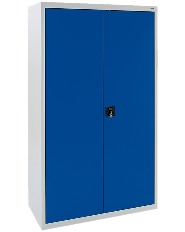 Flügeltürenschrank, lichtgrau-enzianblau