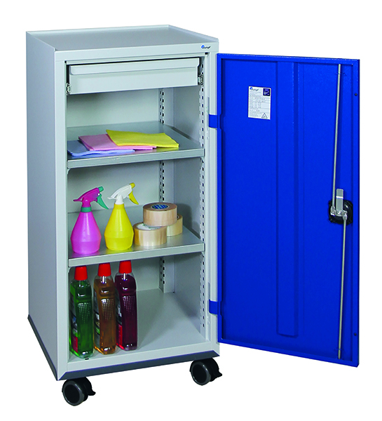 Werkzeugschrank fahrbar, Höhe 110 cm, lichtgrau / enzianblau