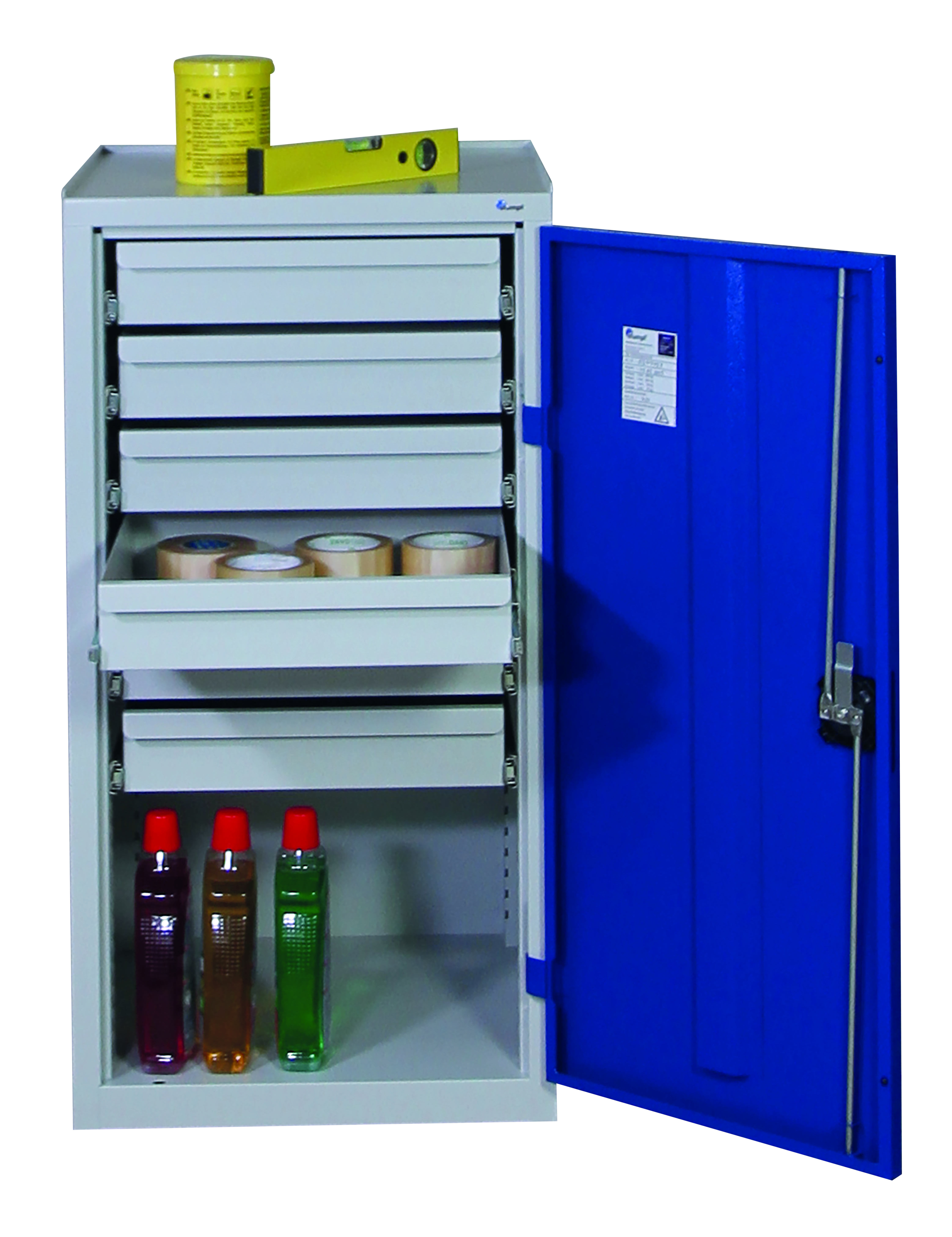 Werkzeugschrank, Höhe 100 cm, lichtgrau / enzianblau