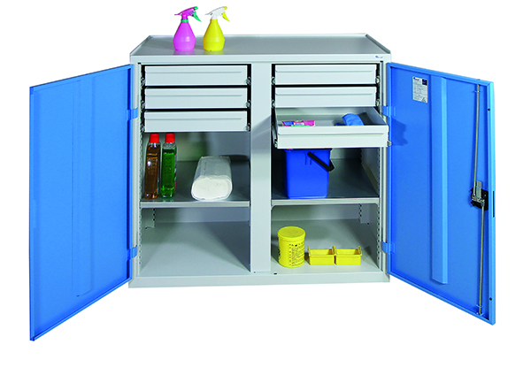 Werkzeugschrank Serie 2000, mit Mitteltrennwand, lichtgrau/lichtblau