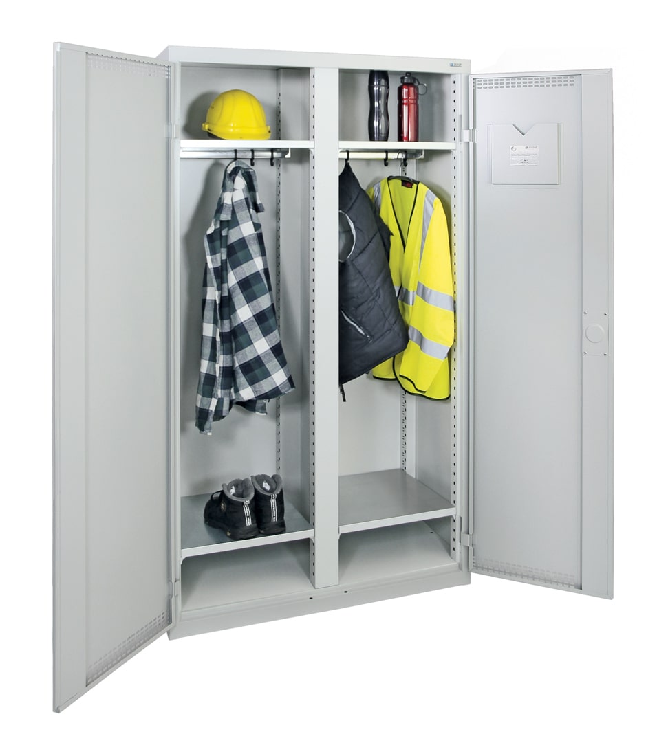 Garderobenschrank, zwei Abteile, lichtgrau