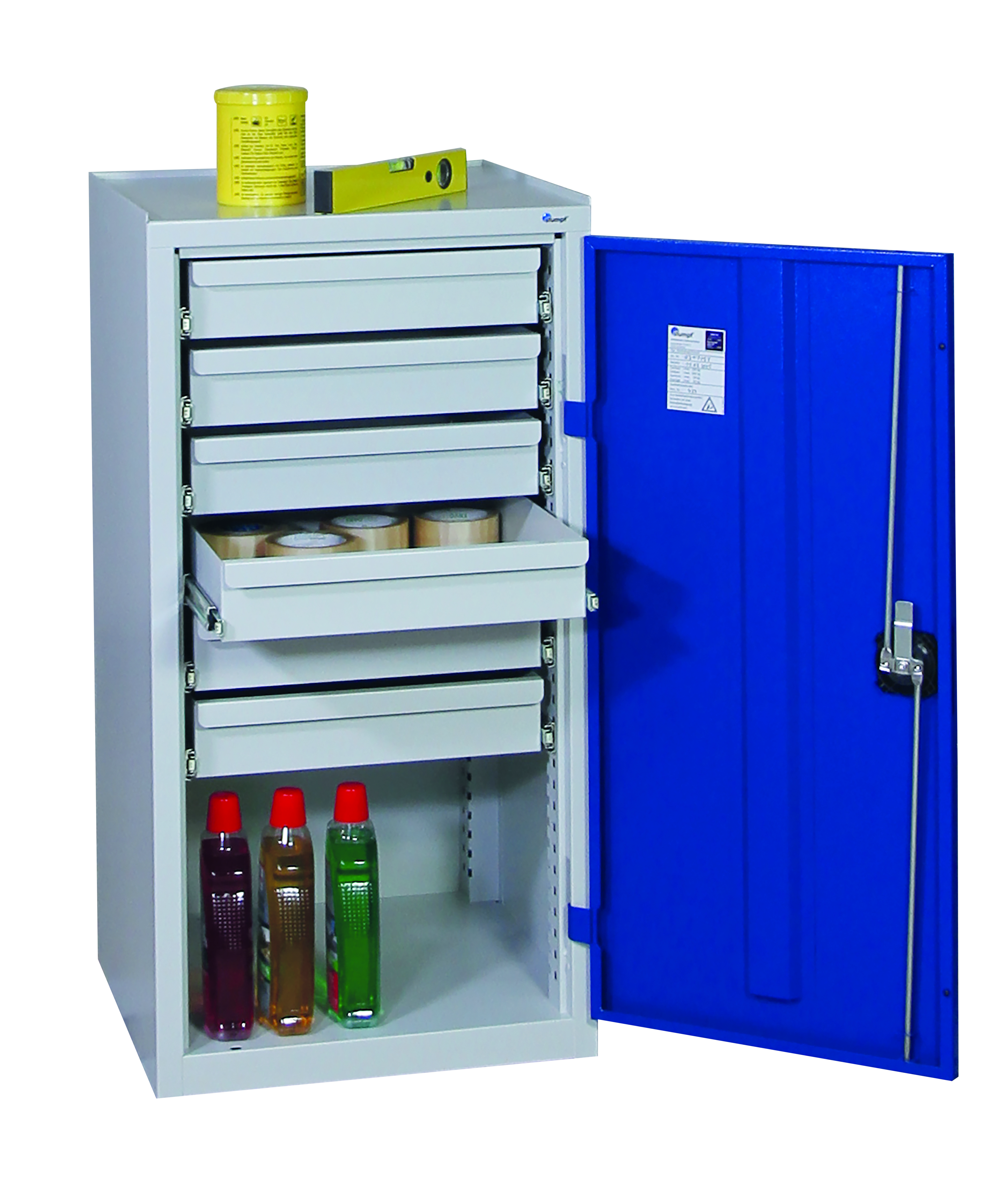 Werkzeugschrank, Höhe 100 cm, lichtgrau / enzianblau