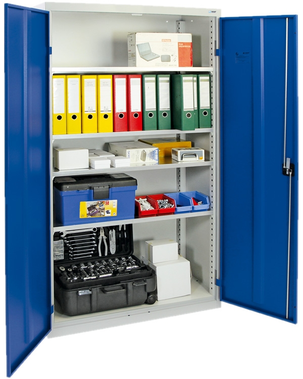 Flügeltürenschrank, lichtgrau-enzianblau