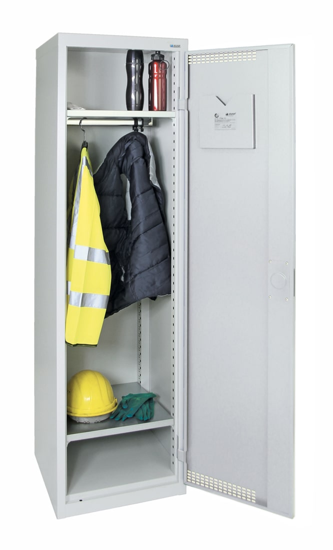 Garderobenschrank, mit 420 mm breitem Abteil, lichtgrau