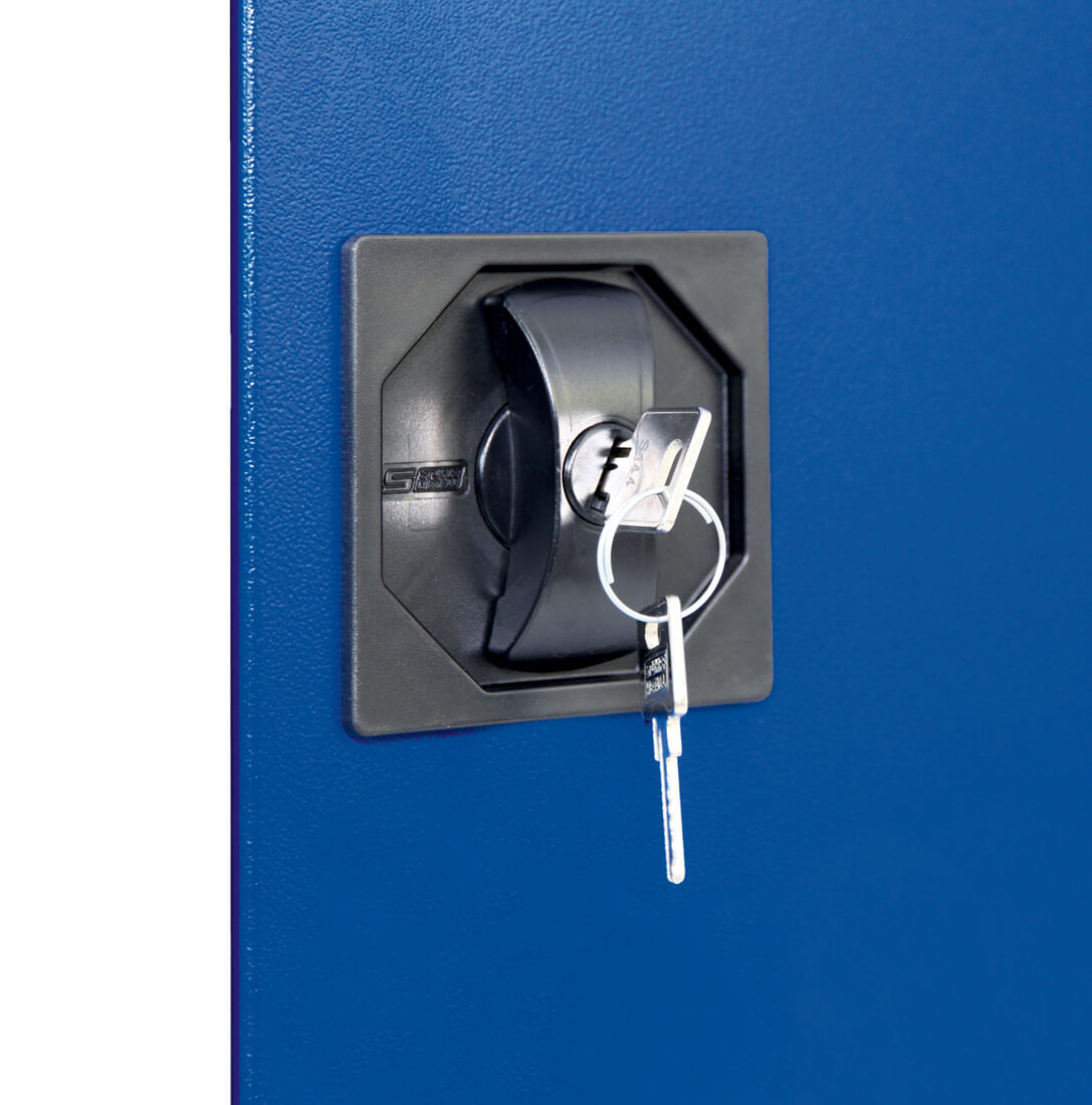 Garderobenschrank, zwei Abteile, lichtgrau / enzianblau