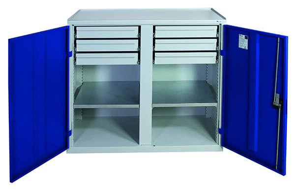 Werkzeugschrank Serie 2000, mit Mitteltrennwand, lichtgrau/blau