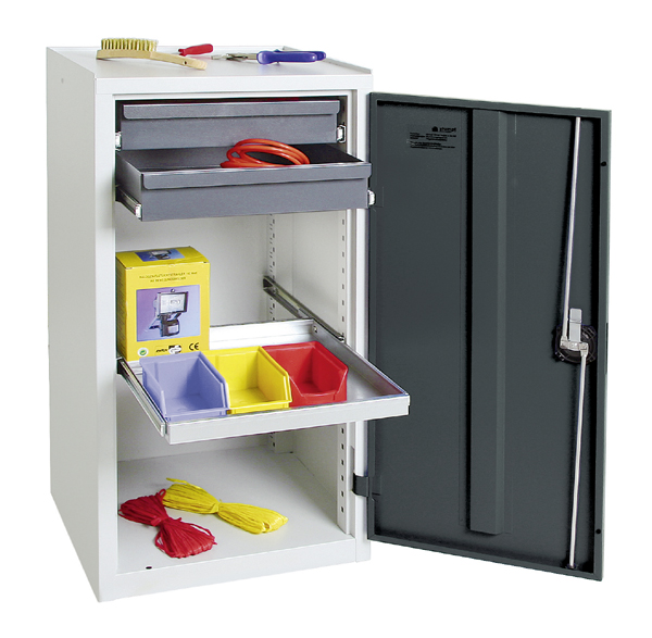 Werkzeugschrank, Höhe 100 cm, 1 ausziehbarer Wannenboden, 2 Schubladen, lichtgrau / anthrazitgrau
