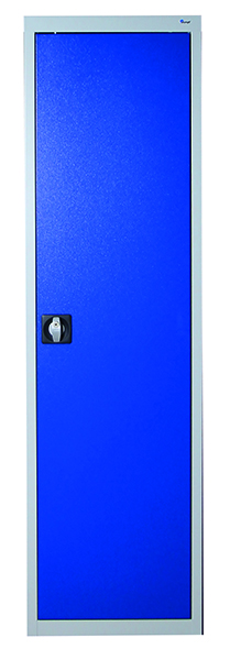 Werkzeugschrank-Säule, Höhe 180 cm, 4 Fachböden, lichtgrau / enzianblau