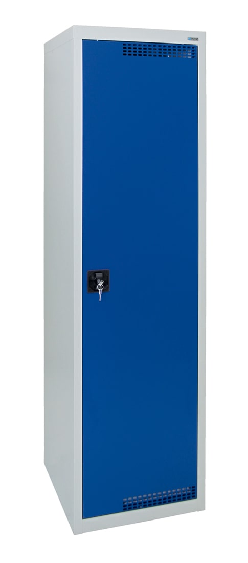 Garderobenschrank, mit 420 mm breitem Abteil, lichtgrau / enzianblau