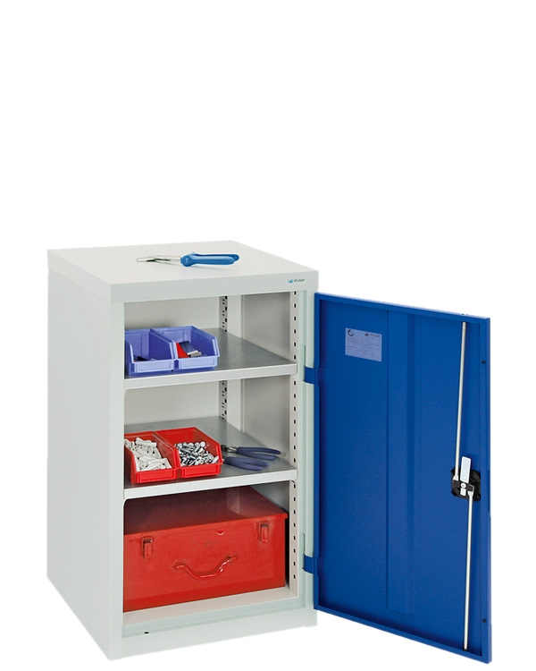 Flügeltürenschrank, lichtgrau-enzianblau