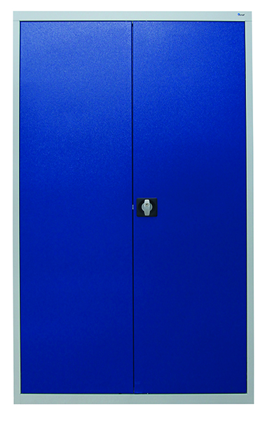 Werkzeugschrank, Höhe 180 cm, 2 Fachböden, 8 Großraumschubladen, lichtgrau / enzianblau