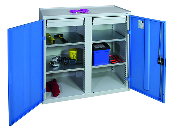 Werkzeugschrank Serie 2000, mit Mitteltrennwand, lichtgrau/lichtblau